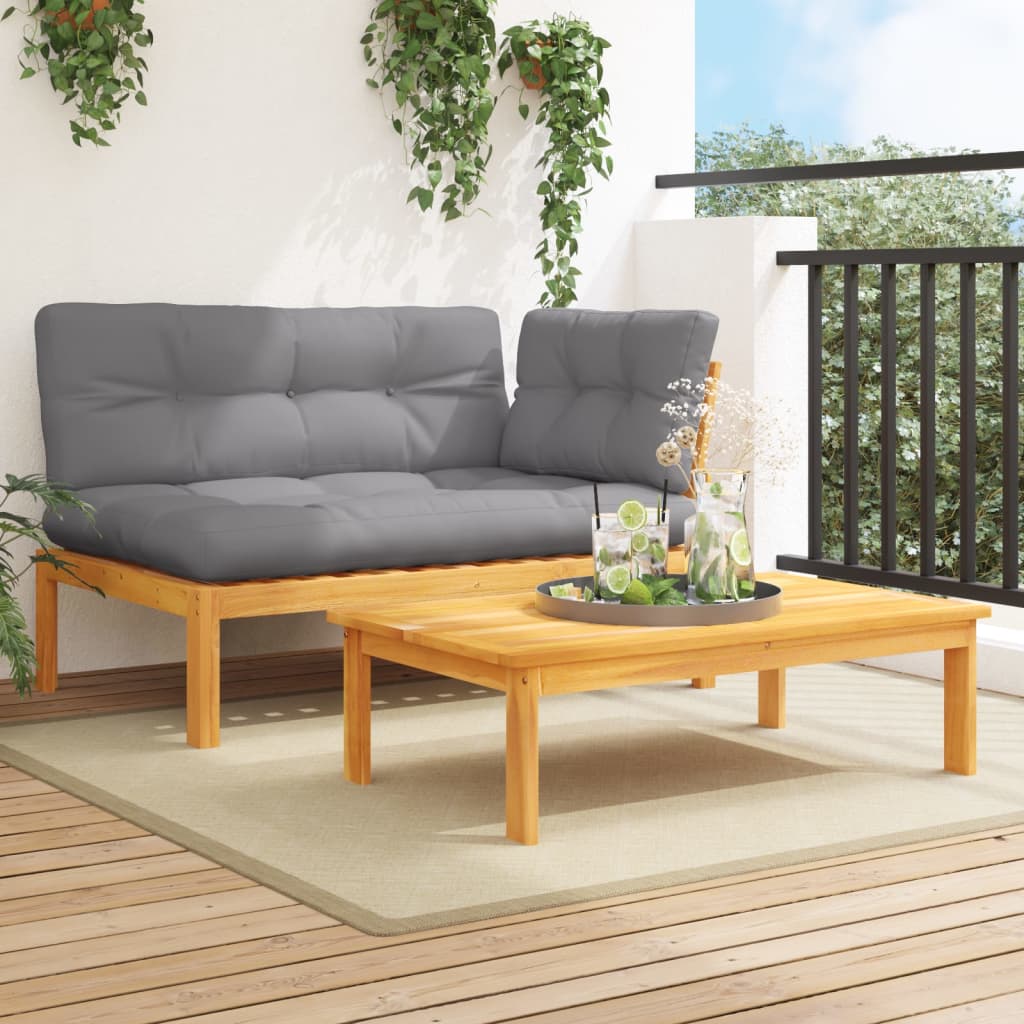 Midtermoduler Til Pallesofa 2 Stk. Med Hynder Massivt Akacietræ Grå