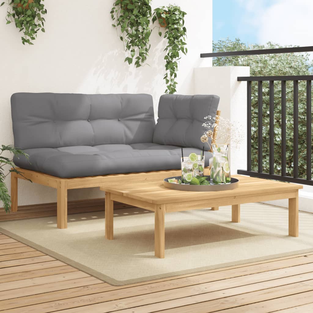 Midtermoduler Til Pallesofa 2 Stk. Med Hynder Massivt Akacietræ Grå