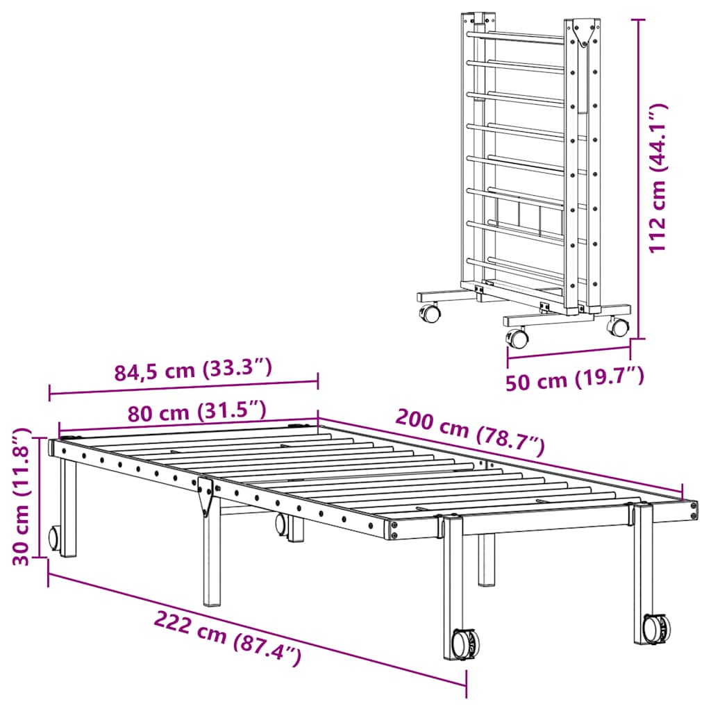 Sengeramme Uden Madras Foldbare 80x200 Cm Stål Hvid - Billede 12