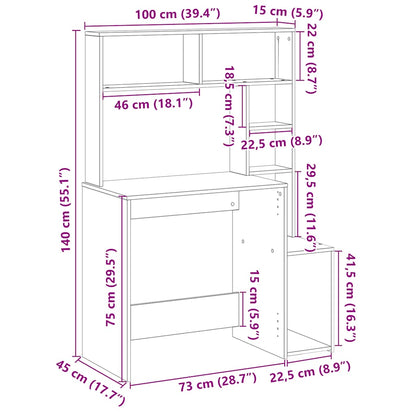 Skrivebord M. Hylder 100X45X140 Cm Konstrueret Træ