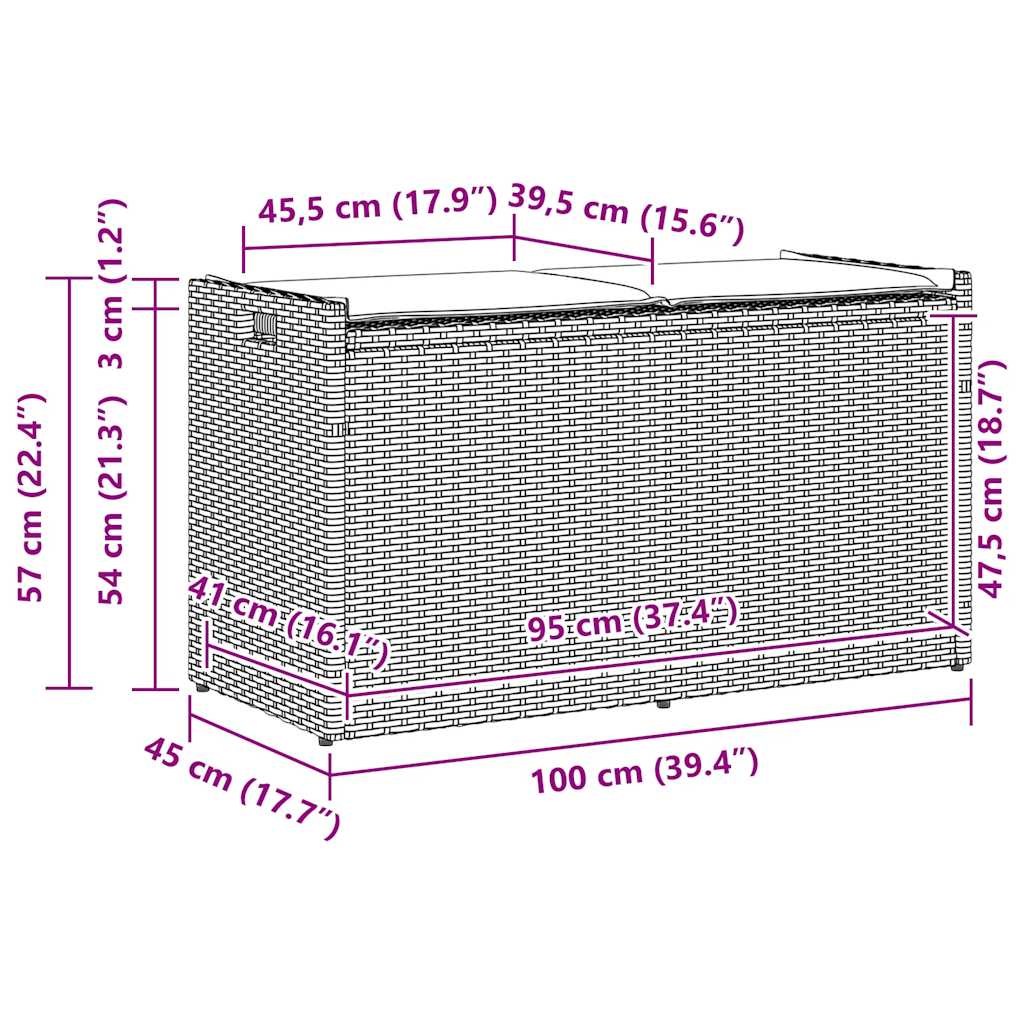Udendørs Opbevaringsbænk Med Hynde 100 Cm Polyrattan - Billede 11
