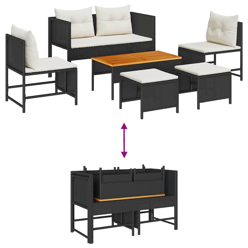 Havesofa Sæt Med Pude 6 Dele Polyrattan - Billede 12