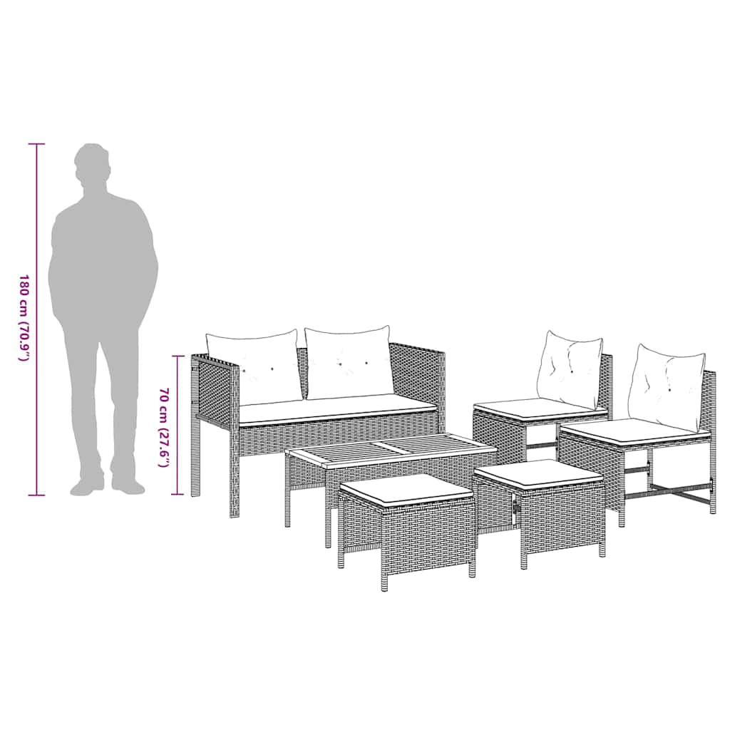 Havesofa Sæt Med Pude 6 Dele Polyrattan - Billede 14