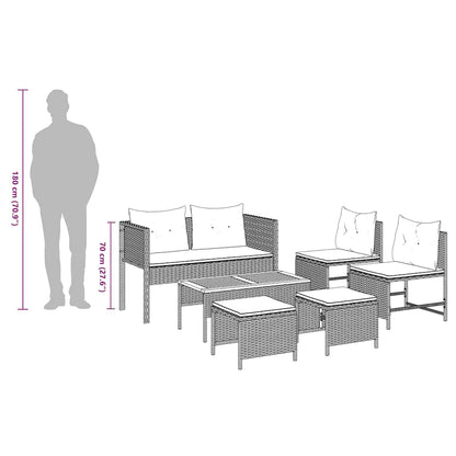 Havesofa Sæt Med Pude 6 Dele Polyrattan - Billede 14