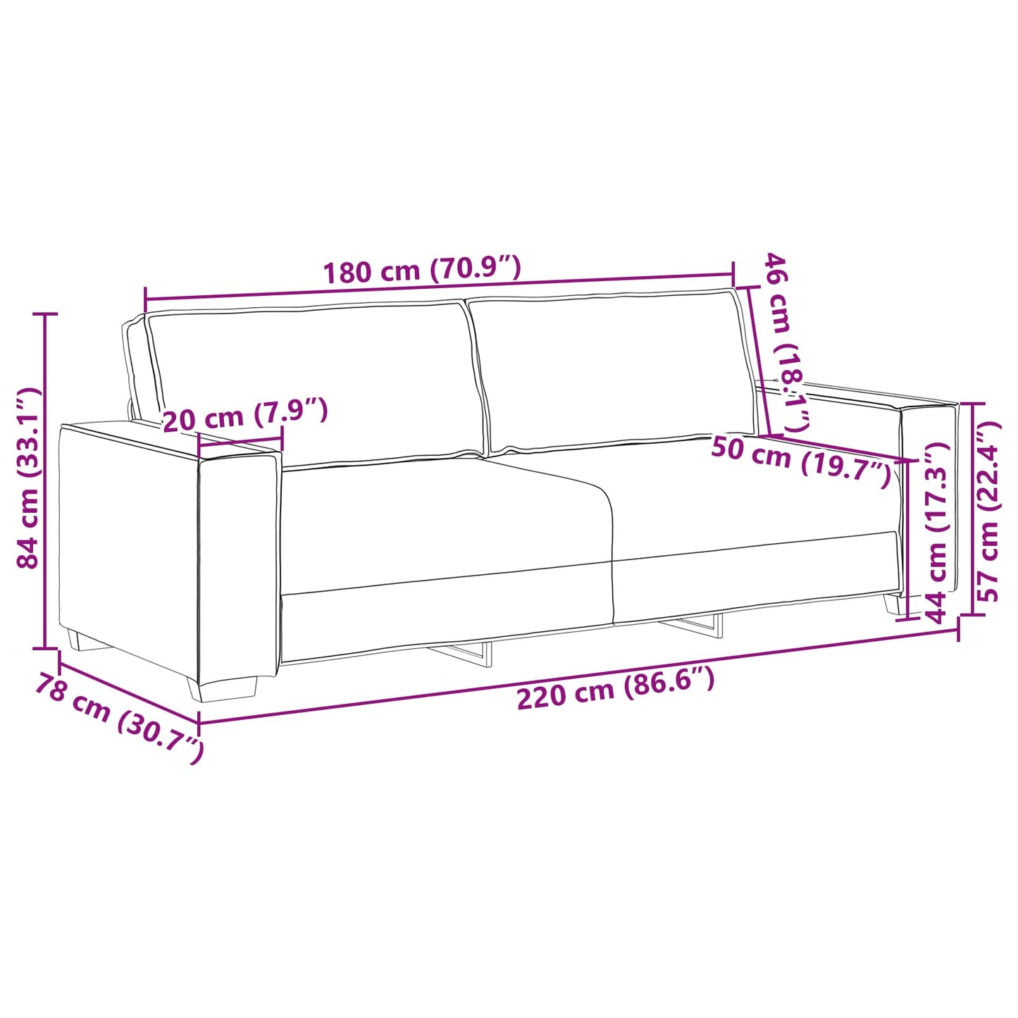 Sofa 3 Dele 220 X 80 X 84 Cm Linned-blandet Stof - Billede 14