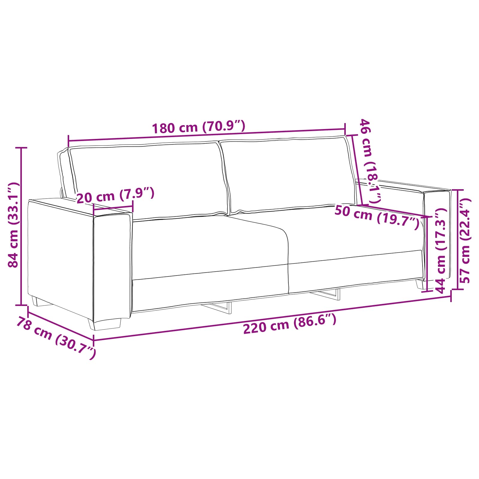 Sofa 3 Dele 220 X 80 X 84 Cm Linned-blandet Stof - Billede 14