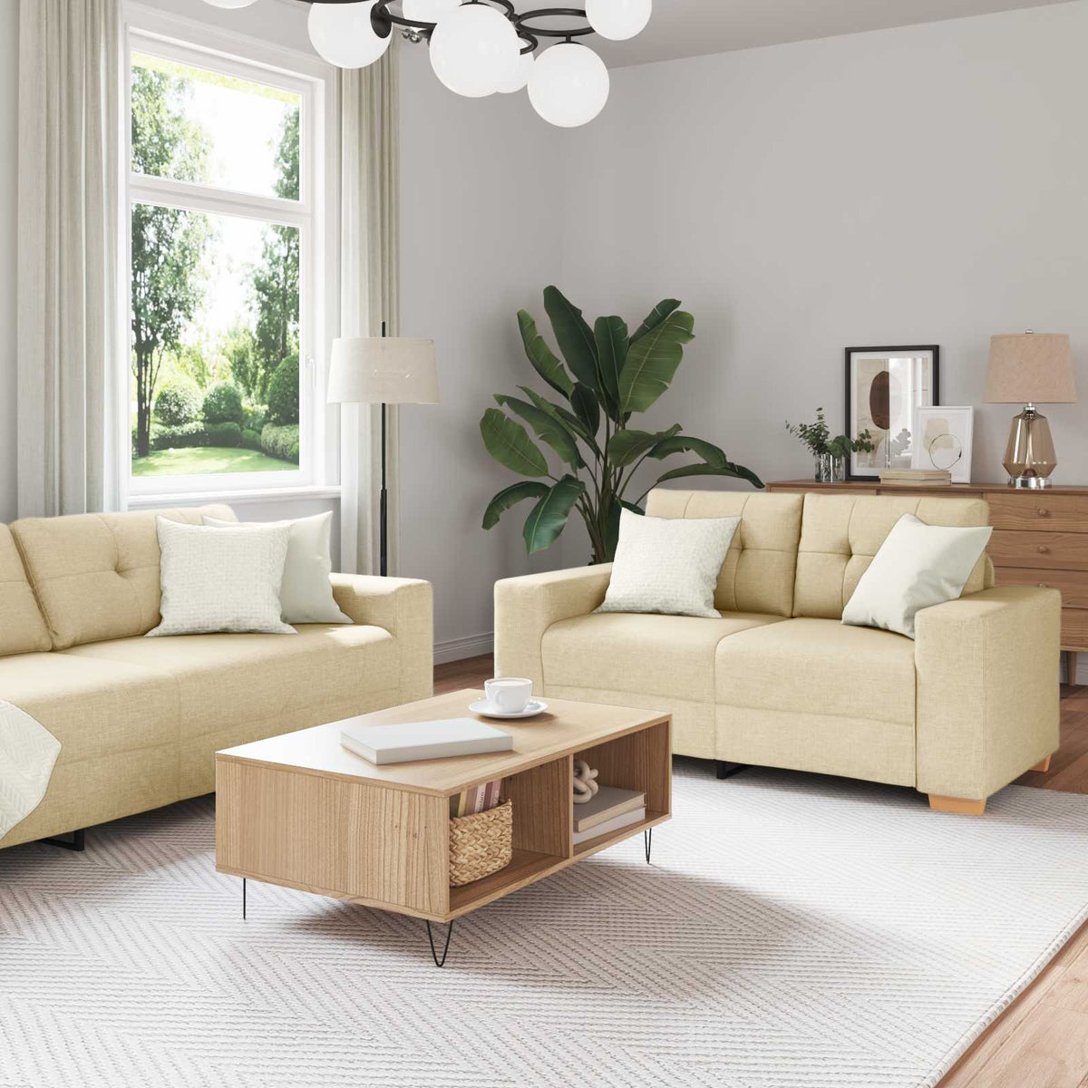 Sofa 3 Dele 221 X 80 X 80 Cm Linned-blandet Stof - Hovedbillede