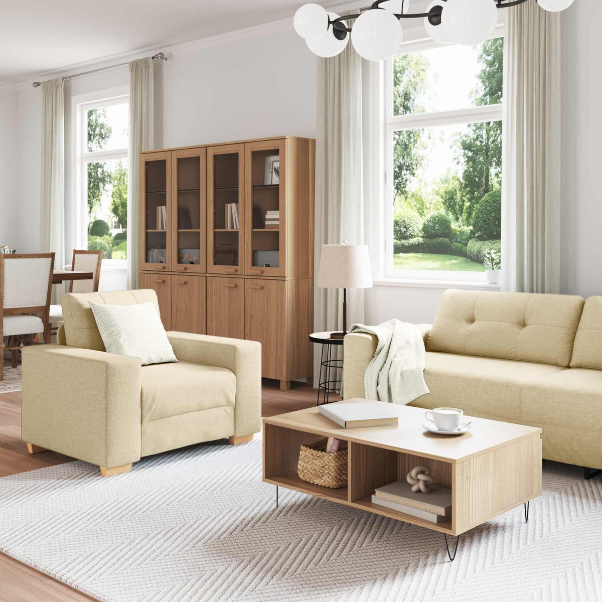 Sofa 3 Dele 221 X 80 X 80 Cm Linned-blandet Stof - Billede 3