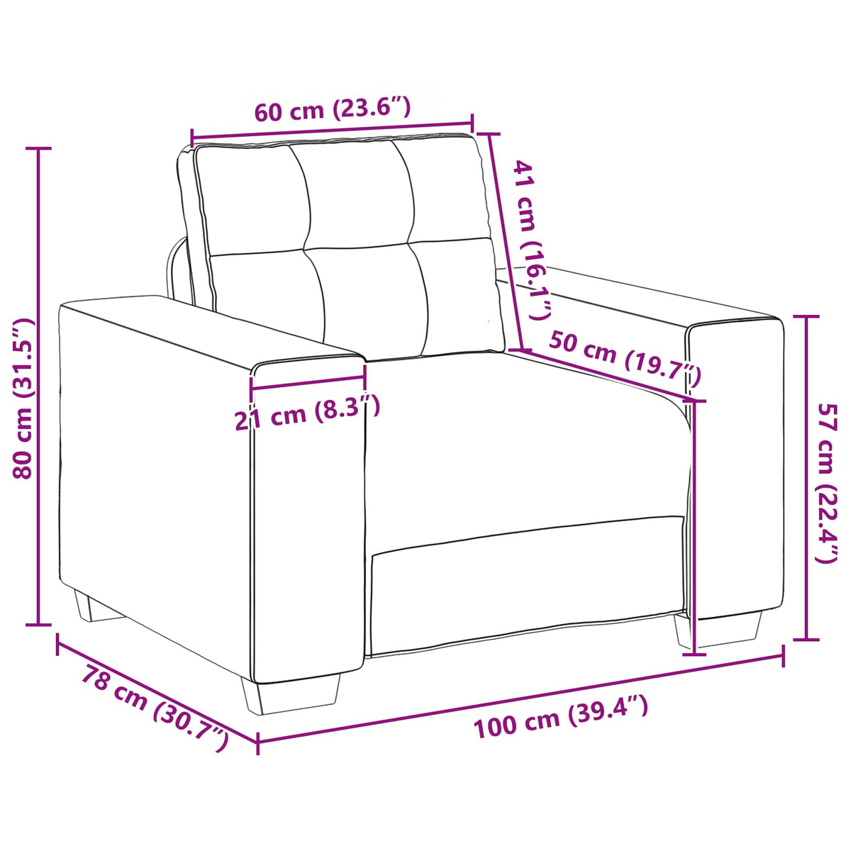 Sofa 3 Dele 221 X 80 X 80 Cm Linned-blandet Stof - Billede 12