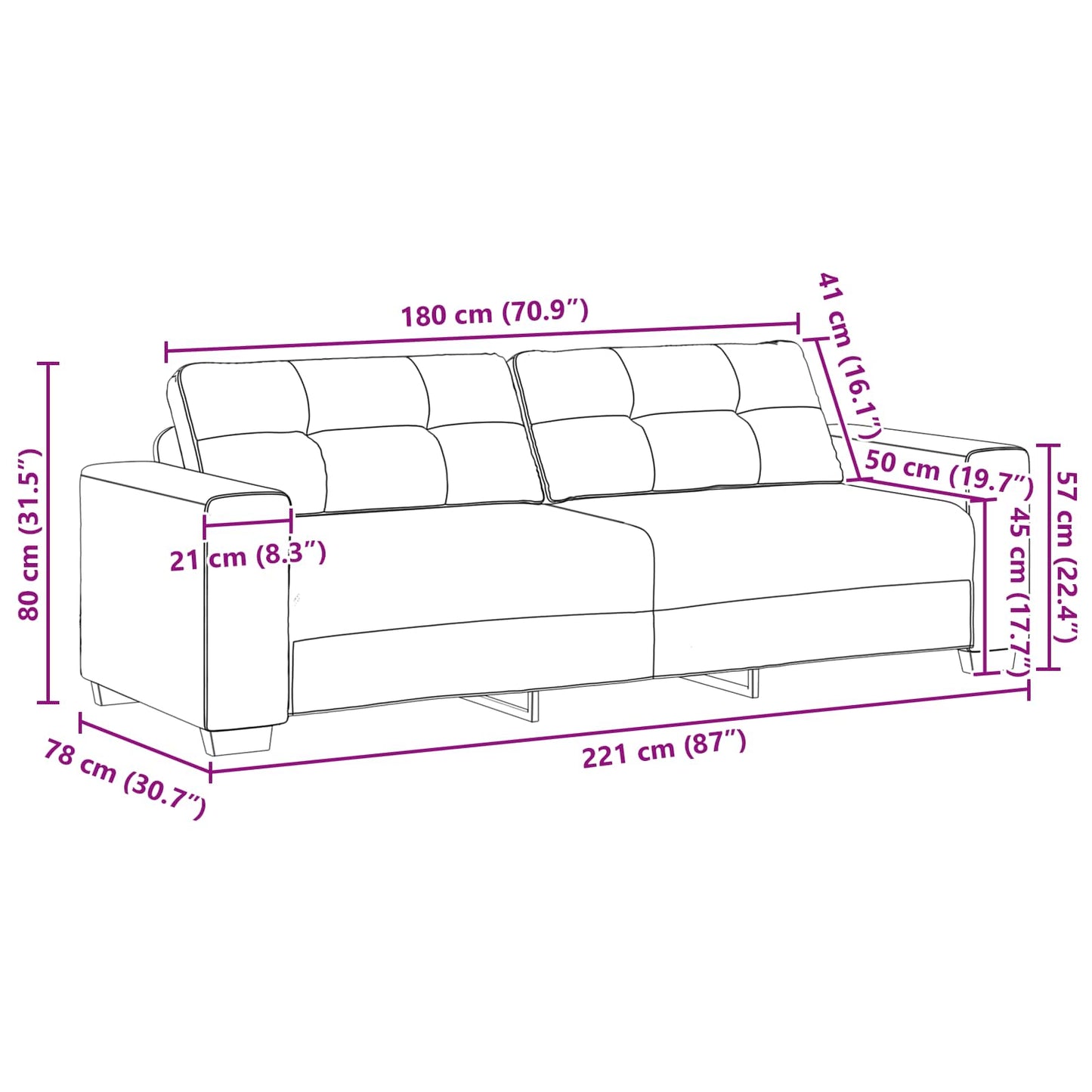 Sofa Sæt 3 Dele 221 X 80 X 80 Cm Fløjl - Billede 13