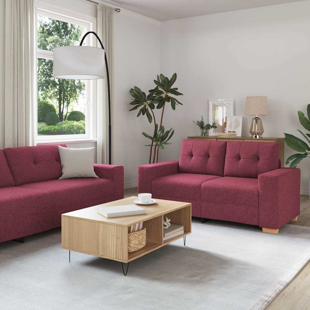 Sofa Sæt Med Pude Med Pude 2 Pcs Vinrød 221 X 78 X 80 Cm Stof - Billede 3
