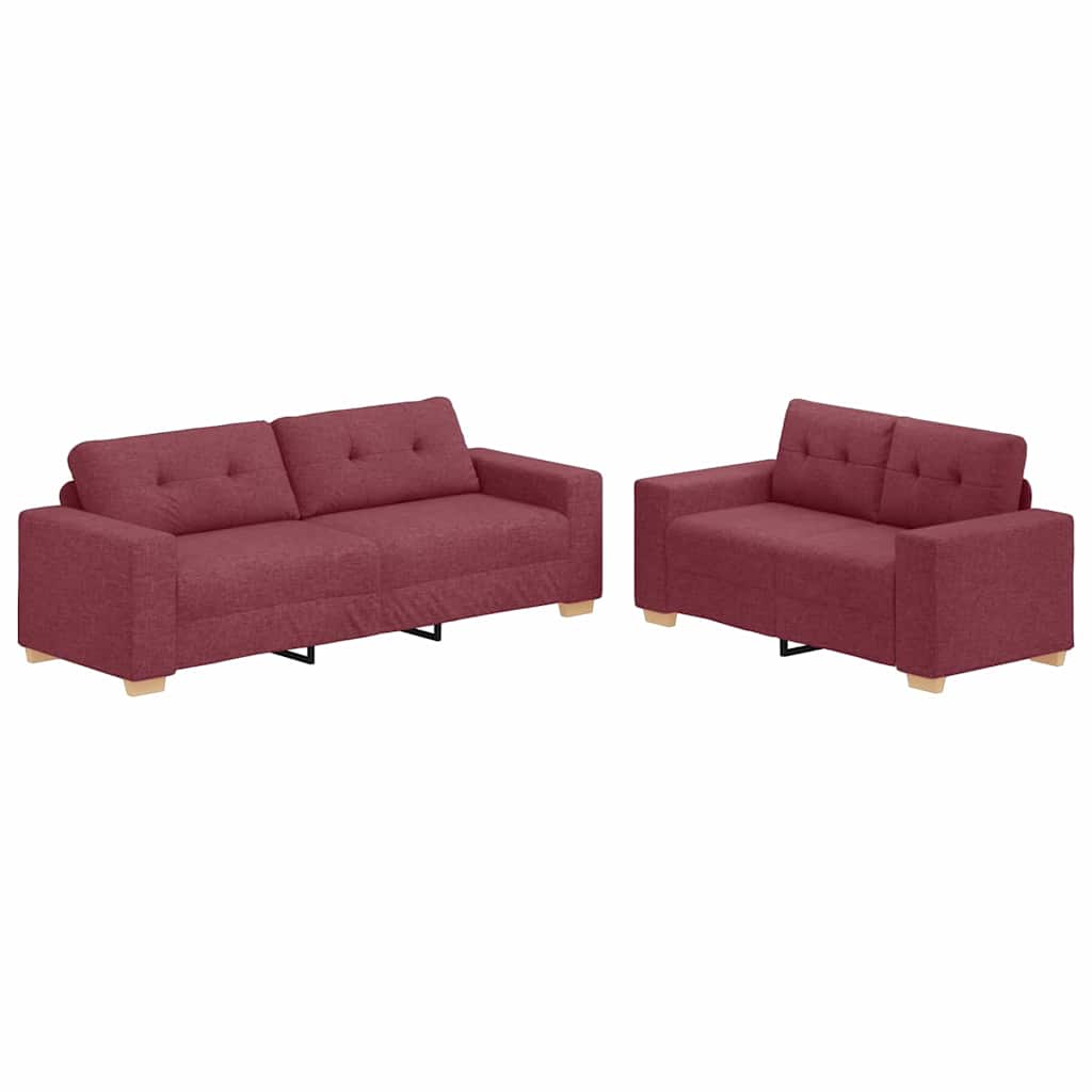 Sofa Sæt Med Pude Med Pude 2 Pcs Vinrød 221 X 78 X 80 Cm Stof - Billede 2