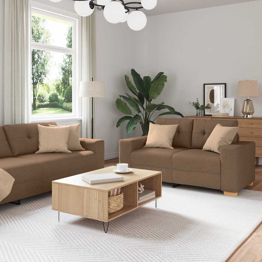 Sofa Sæt Med Pude Med Pude 2 Pcs Brun 221 X 78 X 80 Cm Stof - Hovedbillede