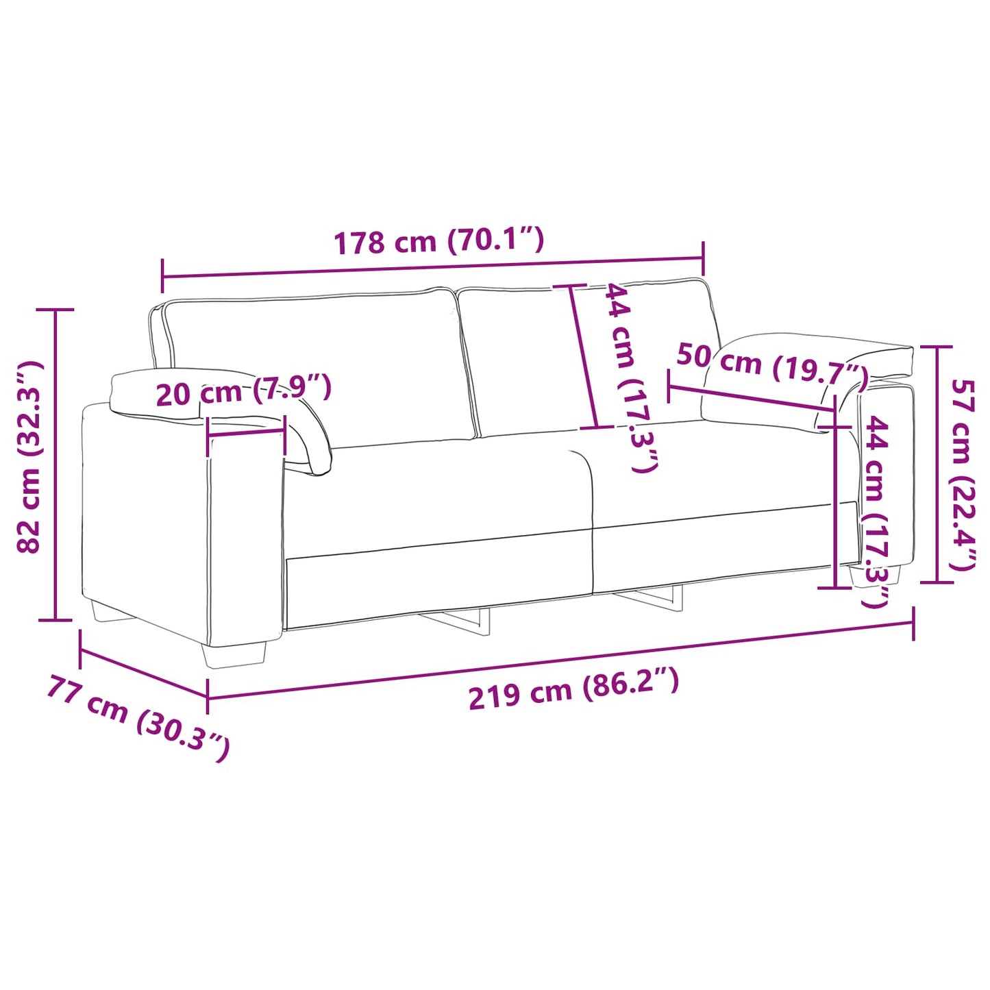 Sofa 2 Dele 219 X 80 X 82 Cm Stof - Billede 11