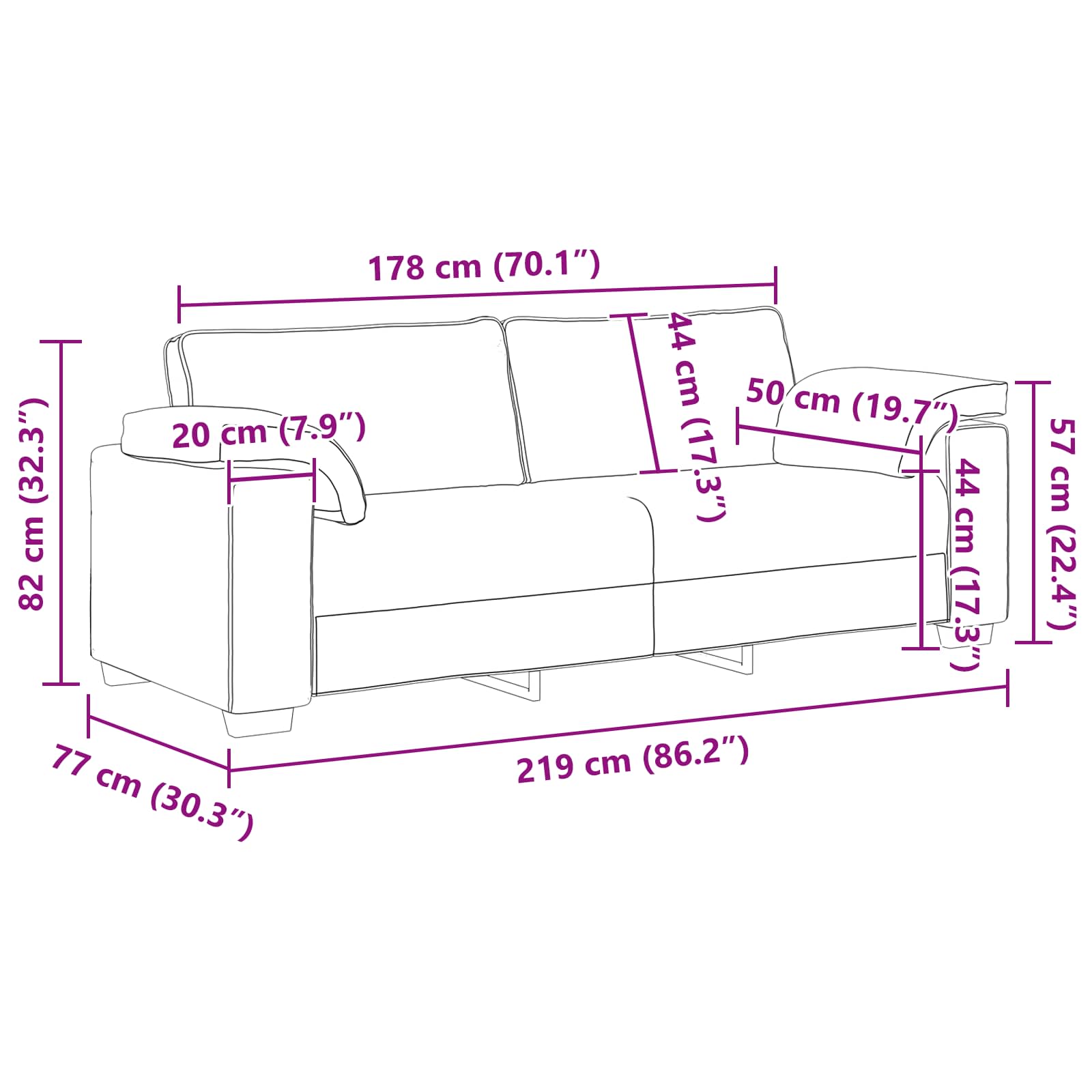 Sofa 2 Dele 219 X 80 X 82 Cm Stof - Billede 11
