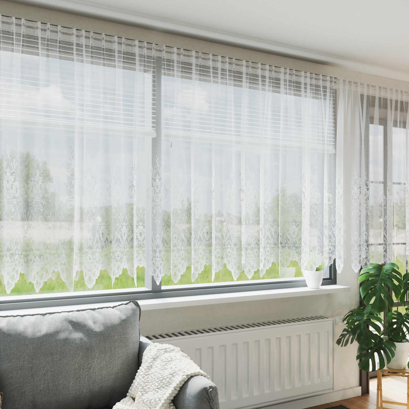 Lace Gardin Med Gardiner Blomstret 200 X 500 Cm Polyester - Hovedbillede
