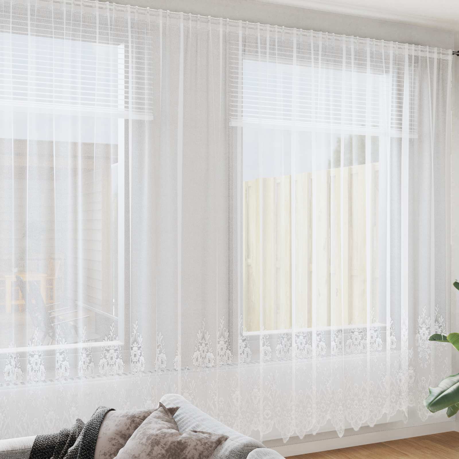 Lace Gardin Med Gardiner Blomstret 280 X 750 Cm Polyester - Hovedbillede