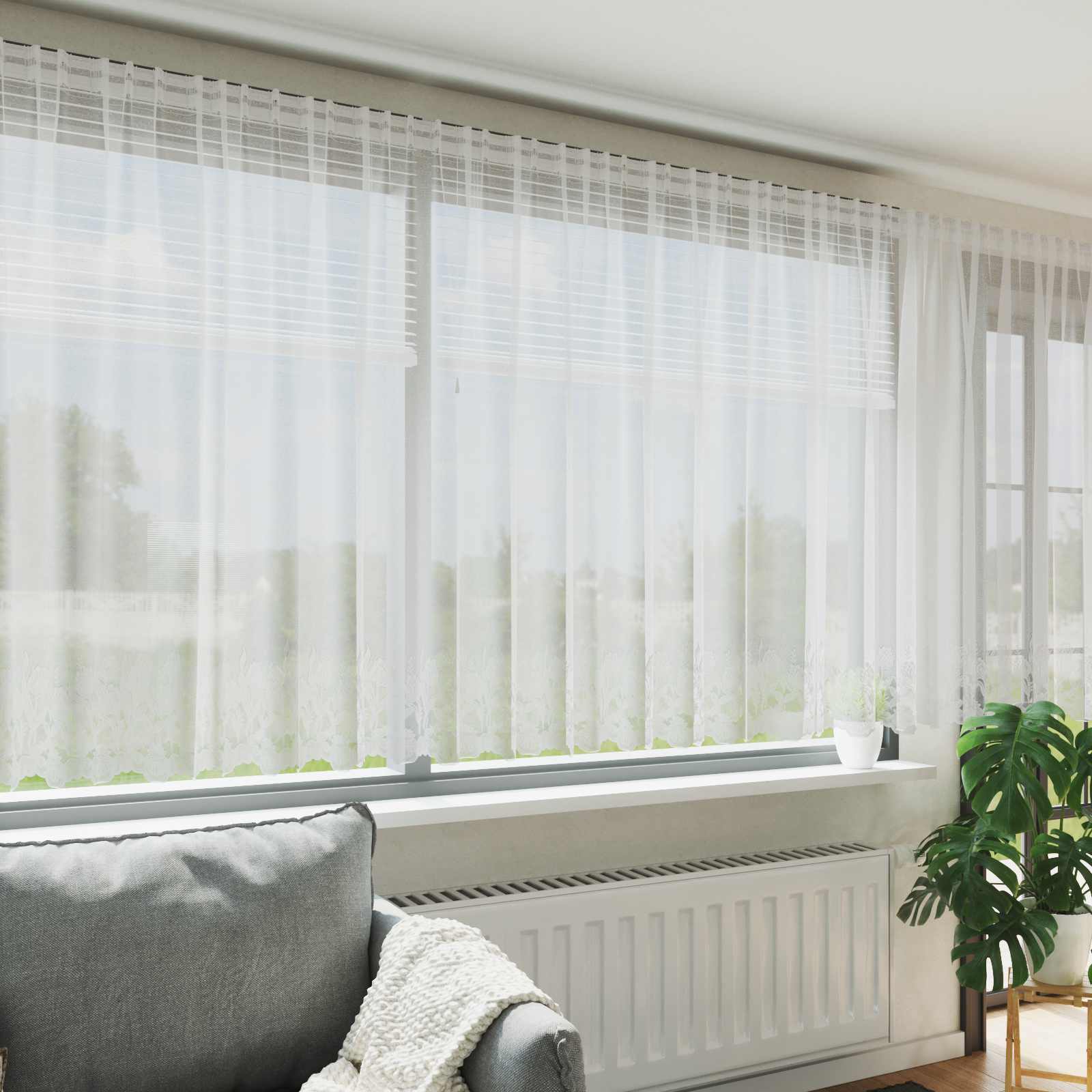 Lace Gardin Med Gardiner Blomstret 180 X 400 Cm Polyester - Hovedbillede