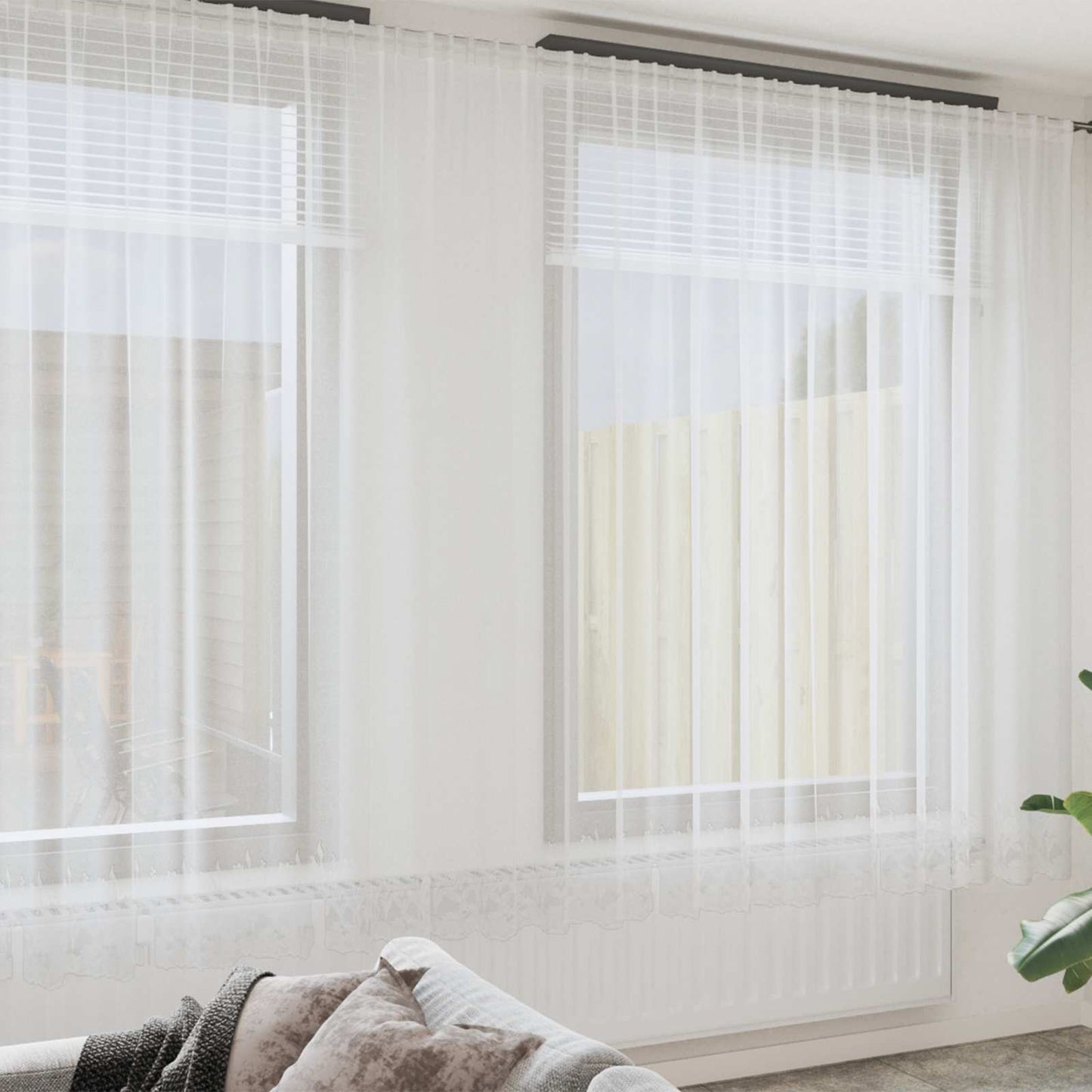 Lace Gardin Med Gardiner Blomstret 280 X 750 Cm Polyester - Hovedbillede