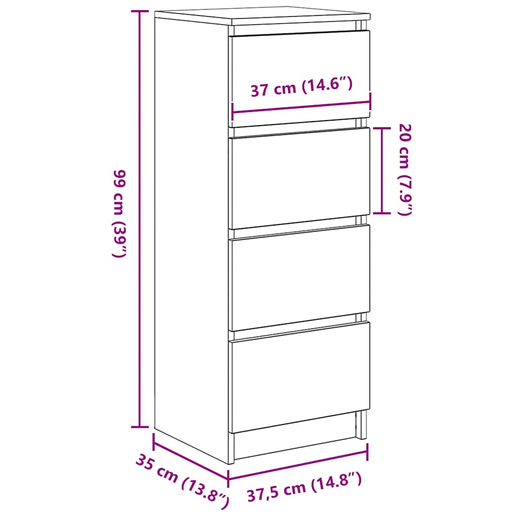 Skænk 37,5x35x99 Cm Konstrueret Træ - Billede 12