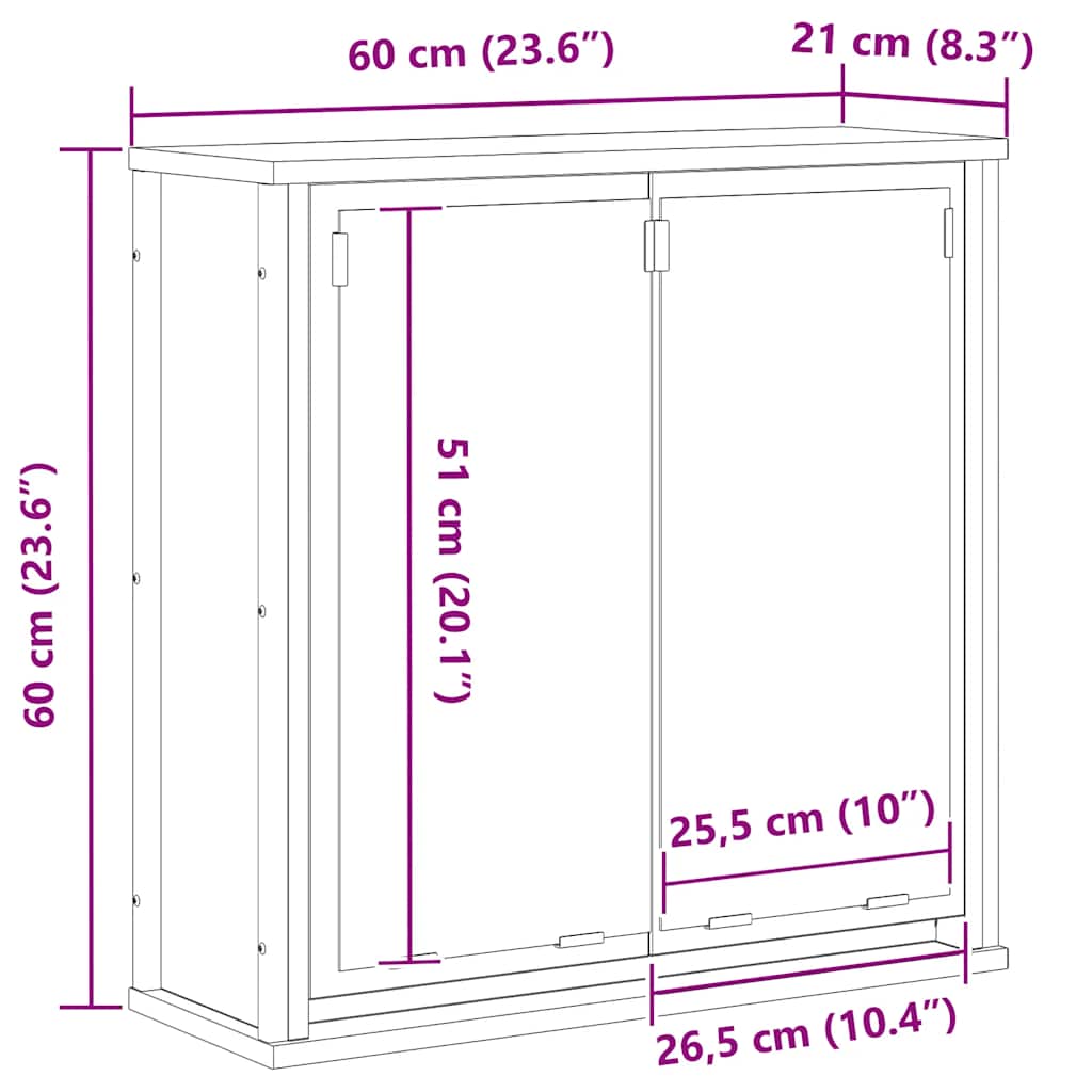 Vægskab Til Badeværelse Med Spejl 60x21x60 Cm - Billede 13
