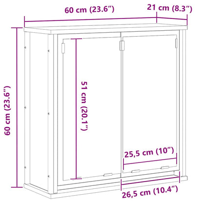 Vægskab Til Badeværelse Med Spejl 60x21x60 Cm - Billede 13