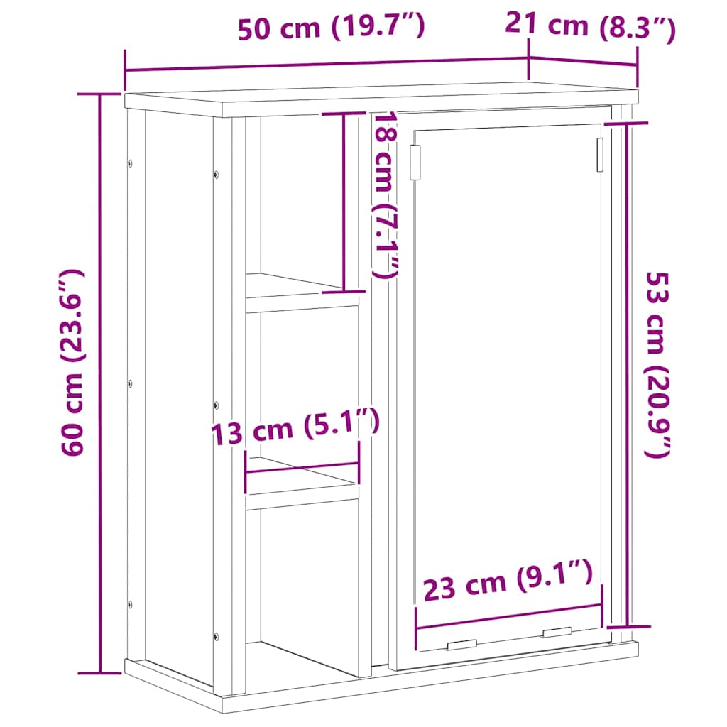 Vægskab Til Badeværelse Med Spejl 50x21x60 Cm - Billede 15