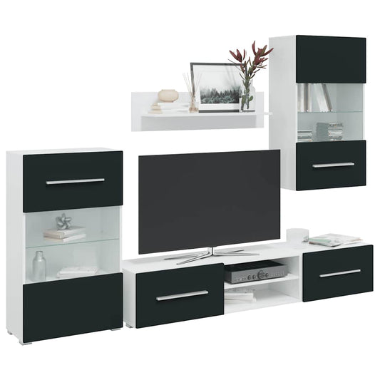 Tv-Skabe I 5 Dele Med Led-Belysning Konstrueret Træ Matt Indigo