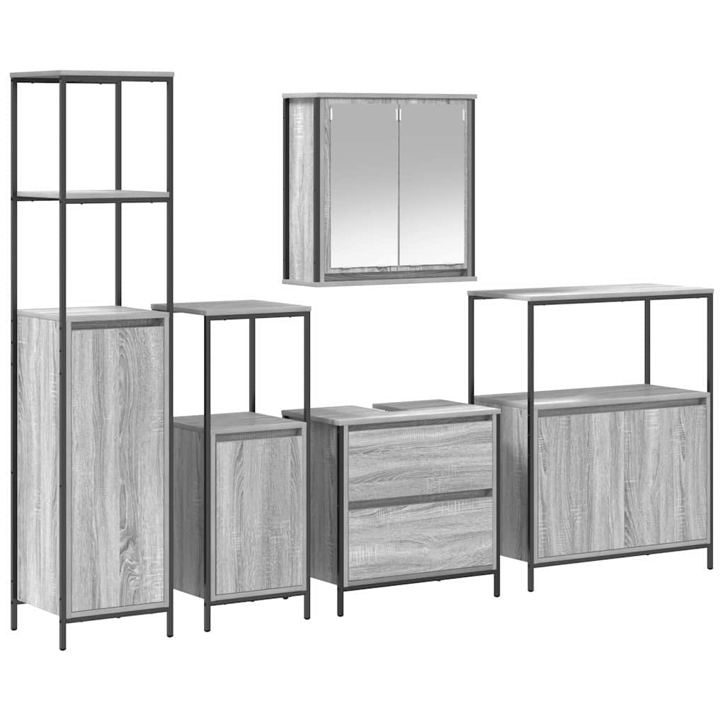 Badeværelsesmøbel Sæt Med Hylde 5 Pcs Grå 76,5 X 35 X 95 Cm - Billede 2