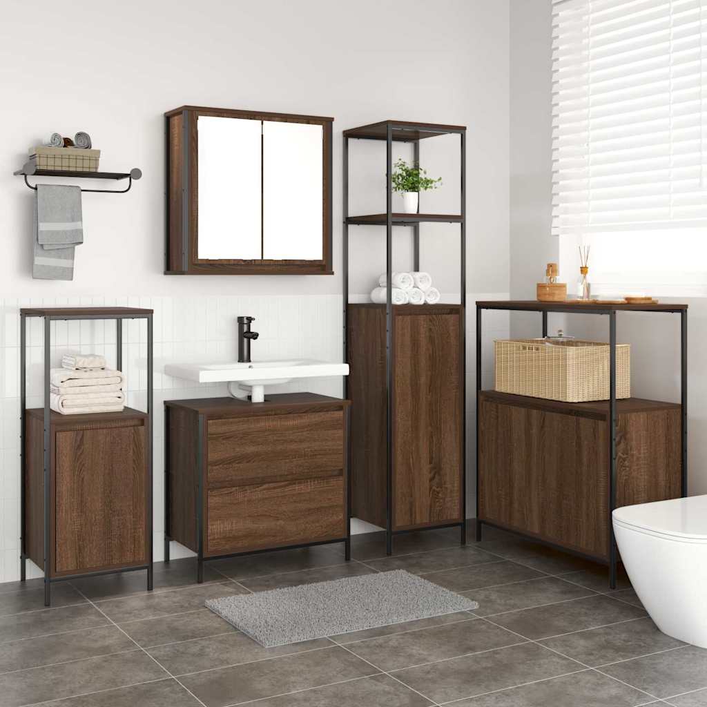 Badeværelsesmøbel Sæt Med Hylde 5 Pcs Brun 76,5 X 35 X 95 Cm - Hovedbillede
