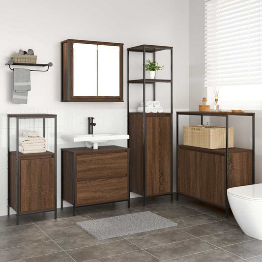 Badeværelsesmøbel Sæt Med Hylde 5 Pcs Brun 76,5 X 35 X 95 Cm - Hovedbillede