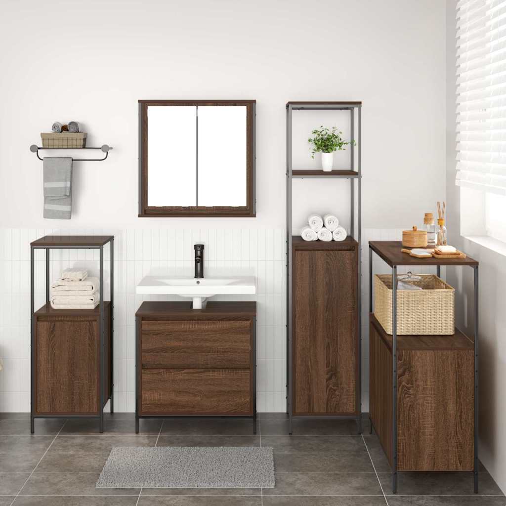 Badeværelsesmøbel Sæt Med Hylde 5 Pcs Brun 76,5 X 35 X 95 Cm - Billede 4