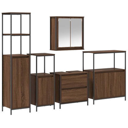 Badeværelsesmøbel Sæt Med Hylde 5 Pcs Brun 76,5 X 35 X 95 Cm - Billede 2