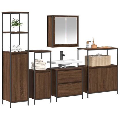 Badeværelsesmøbel Sæt Med Hylde 5 Pcs Brun 76,5 X 35 X 95 Cm - Billede 3