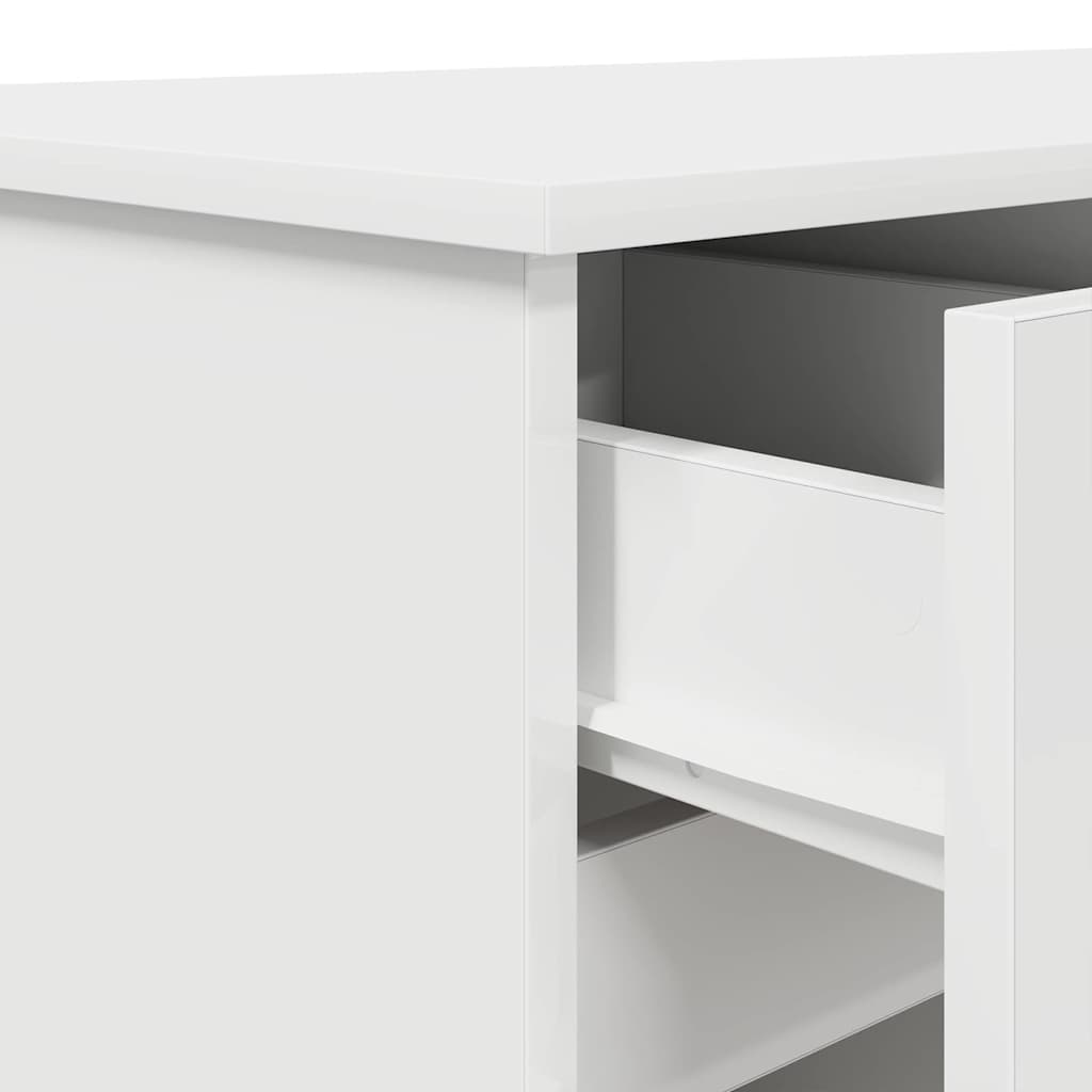 Bord Med Skuffe Med Hylde Hvid 140 X 49 X 76 Cm Konstrueret Træ - Billede 10