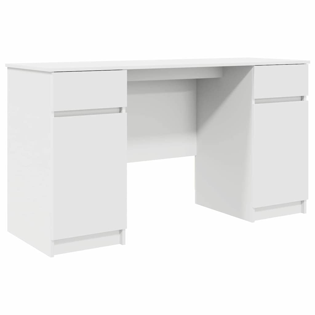 Bord Med Skuffe Med Hylde Hvid 140 X 49 X 76 Cm Konstrueret Træ - Billede 2