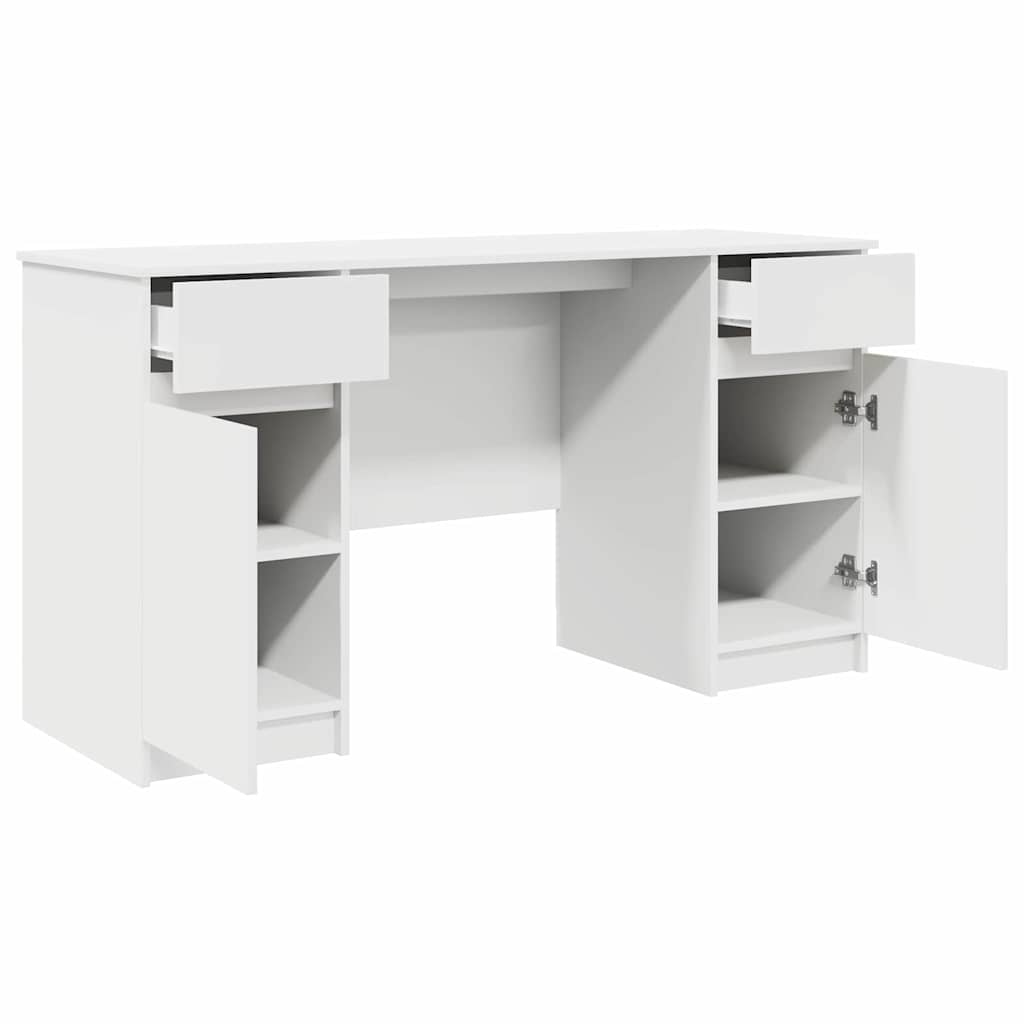 Bord Med Skuffe Med Hylde Hvid 140 X 49 X 76 Cm Konstrueret Træ - Billede 5