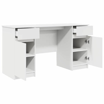 Bord Med Skuffe Med Hylde Hvid 140 X 49 X 76 Cm Konstrueret Træ - Billede 5