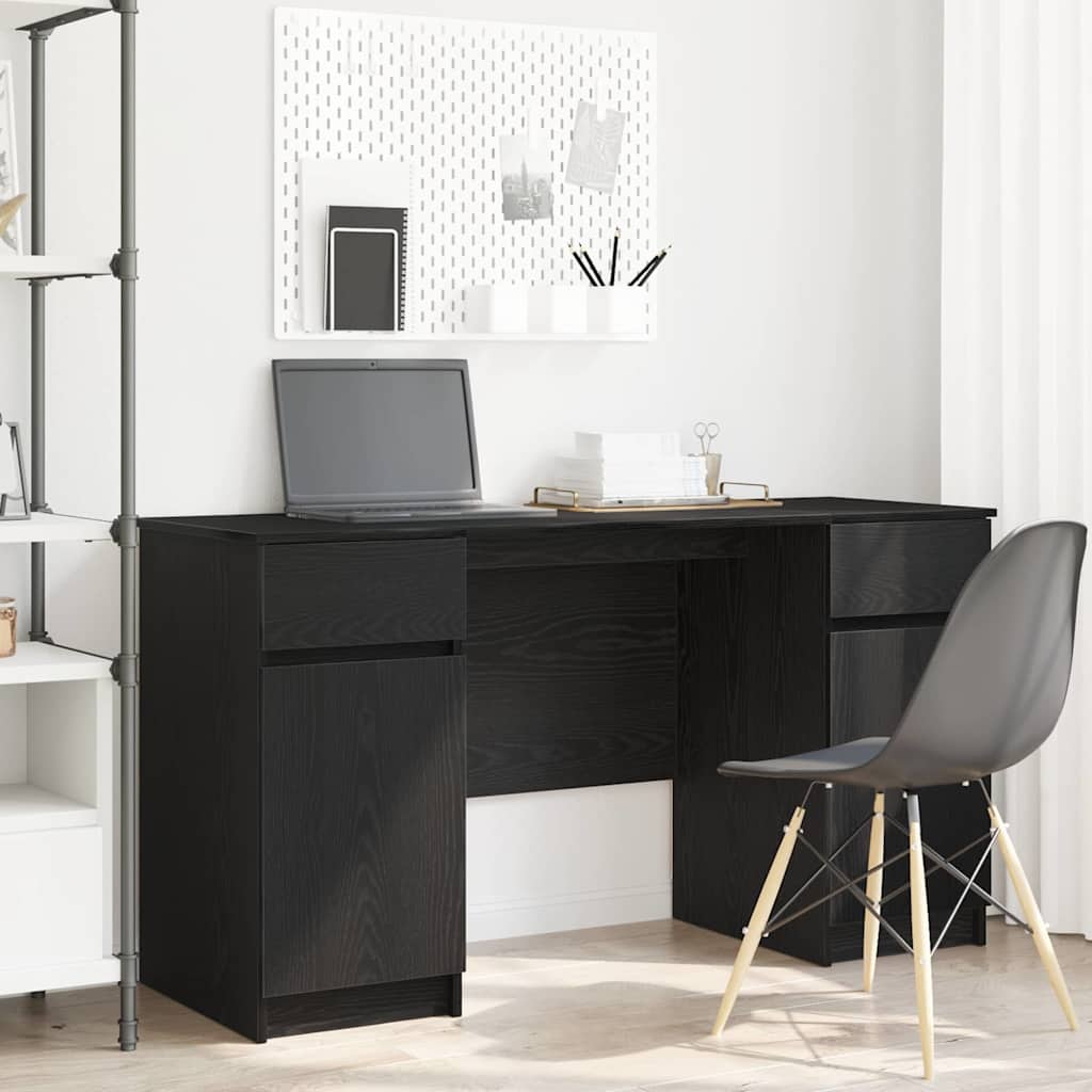 Bord Med Skuffe Sort Eg 140 X 49 X 76 Cm Konstrueret Træ - Hovedbillede