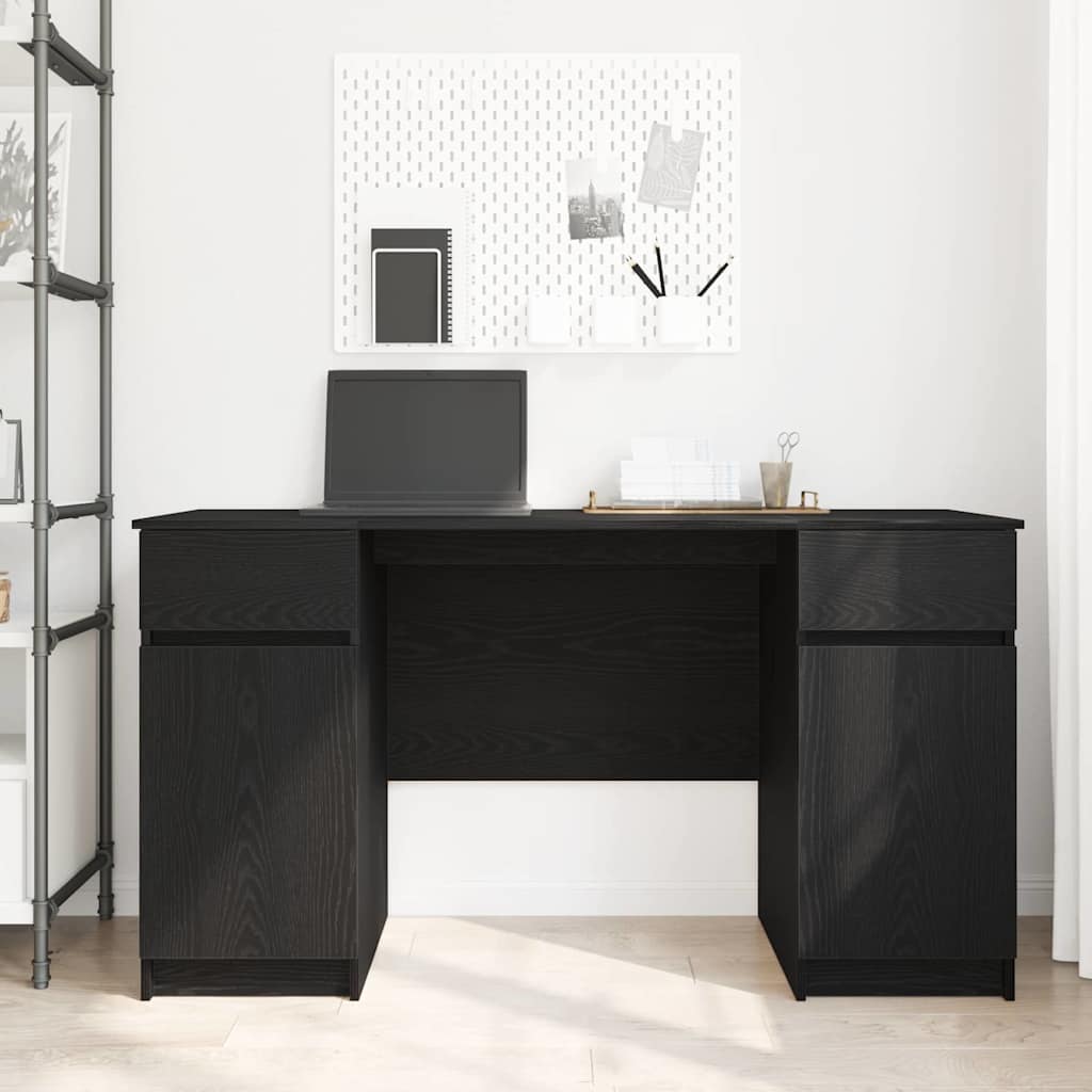 Bord Med Skuffe Sort Eg 140 X 49 X 76 Cm Konstrueret Træ - Billede 4