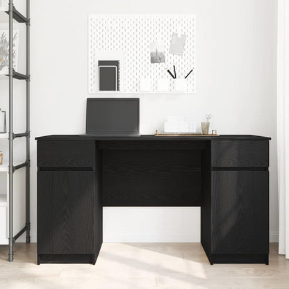 Bord Med Skuffe Sort Eg 140 X 49 X 76 Cm Konstrueret Træ - Billede 4