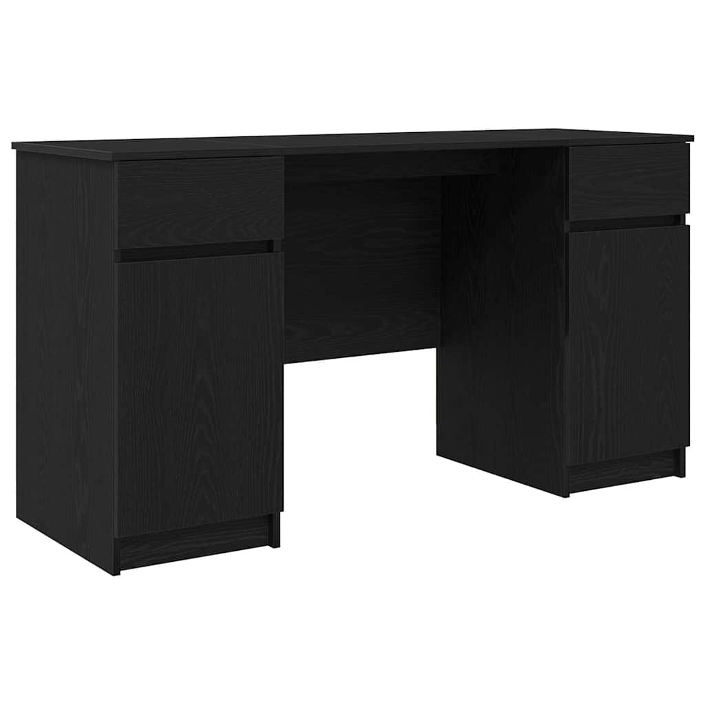 Bord Med Skuffe Sort Eg 140 X 49 X 76 Cm Konstrueret Træ - Billede 2