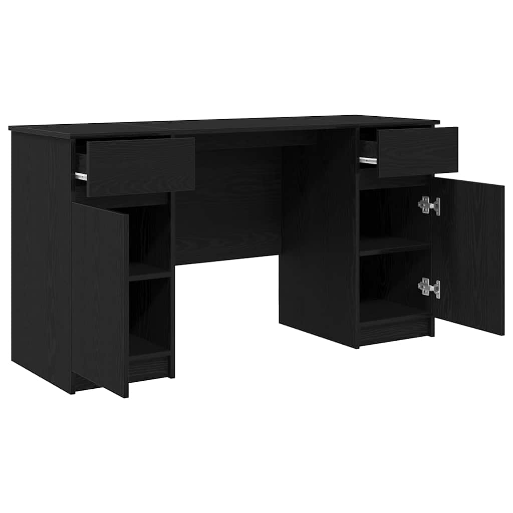 Bord Med Skuffe Sort Eg 140 X 49 X 76 Cm Konstrueret Træ - Billede 5