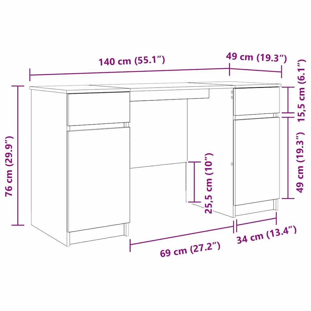Bord Med Skuffe 140 X 49 X 76 Cm Konstrueret Træ - Billede 13
