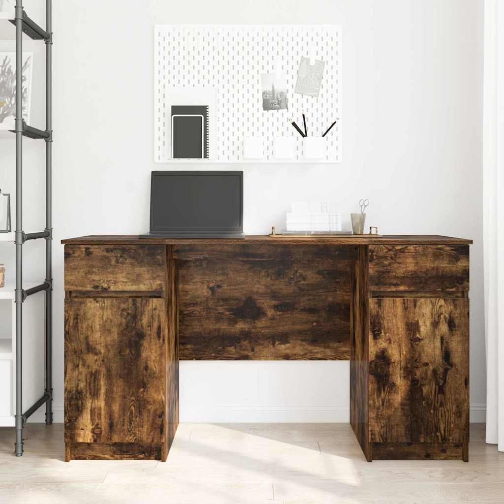 Bord Med Skuffe Røget Eg 140 X 49 X 76 Cm Konstrueret Træ - Billede 4