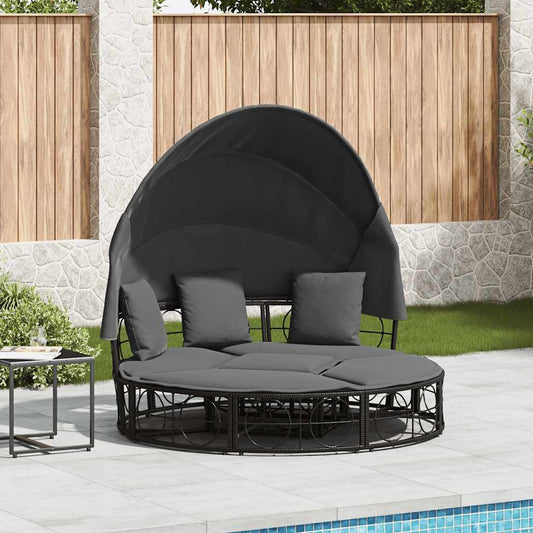 Udendørs Loungeseng Med Tag Og Hynder Polyrattan