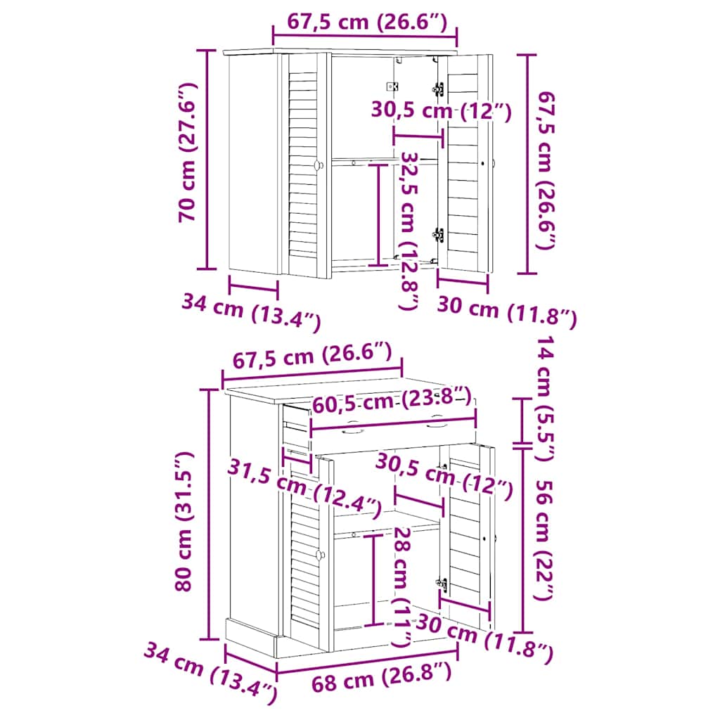 Badeværelsesmøbel Sæt Med Dør Vigo 2 Pcs Brun 67.5 X 34 X 80 Cm - Billede 11