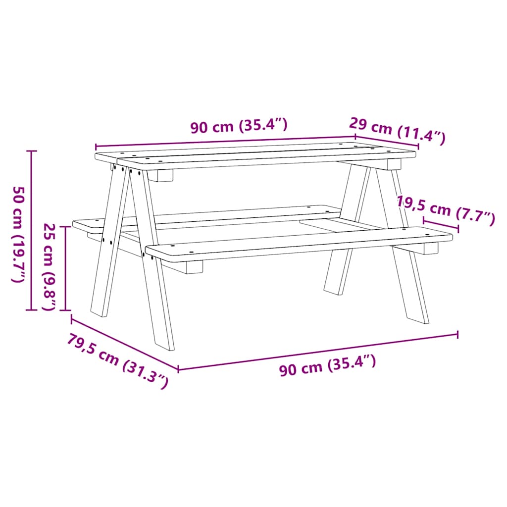 Børnebord Med Bænke Irun 90x79,5x50 Cm Massivt Træ - Billede 8