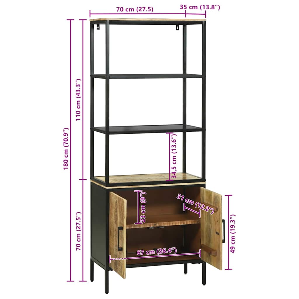 Highboard Brun 70 X 35 X 180 Cm Massivt Mangotræ - Billede 12