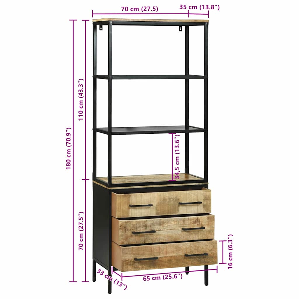 Highboard Brun 70 X 35 X 180 Cm Massivt Mangotræ - Billede 13